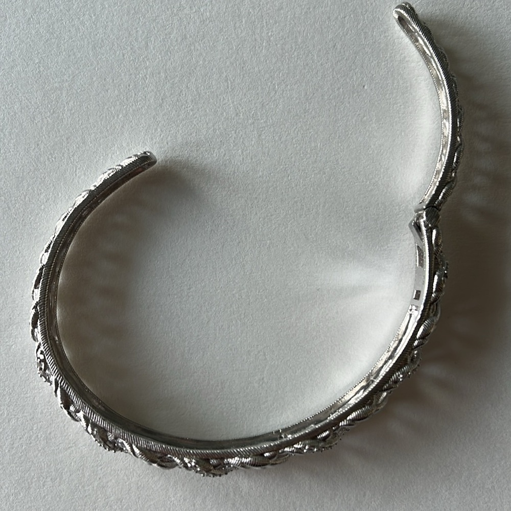 Judith Ripka Silver Hinged Cuff Bracelet with Intricate Openwork Design - Picture 12 of 12